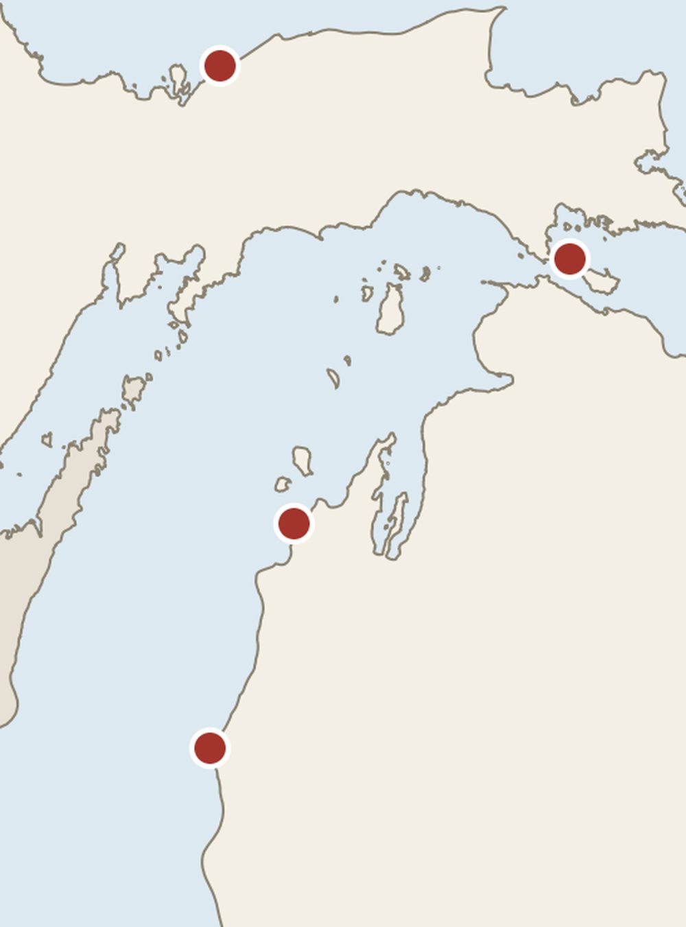Map of the Lake Michigan shore, drawn by Mitten Trails